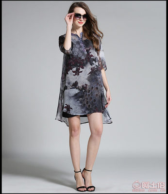 【簡如衣2016歐美春裝新款胖MM大碼寬松水墨印花雪紡連衣裙女批發6122F】深圳市寶安區石巖纖衣服飾廠 - 產品庫